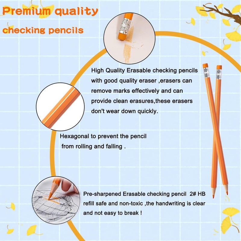 Adhere 25pcs Checking Pencils Erasable colored Pencils Pre-Sharpened #2 HB,for Checking Tests Grading,Map Coloring, editing Office Favors,including a Free sharpener. (Orange) - Image 3